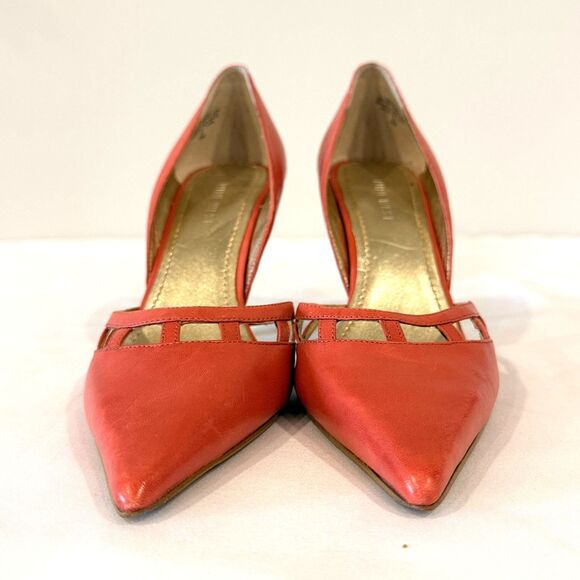 Nine West Red Coral Leather Cutout D'Orsay Bertha Pumps Size 8 - Picture 5 of 9